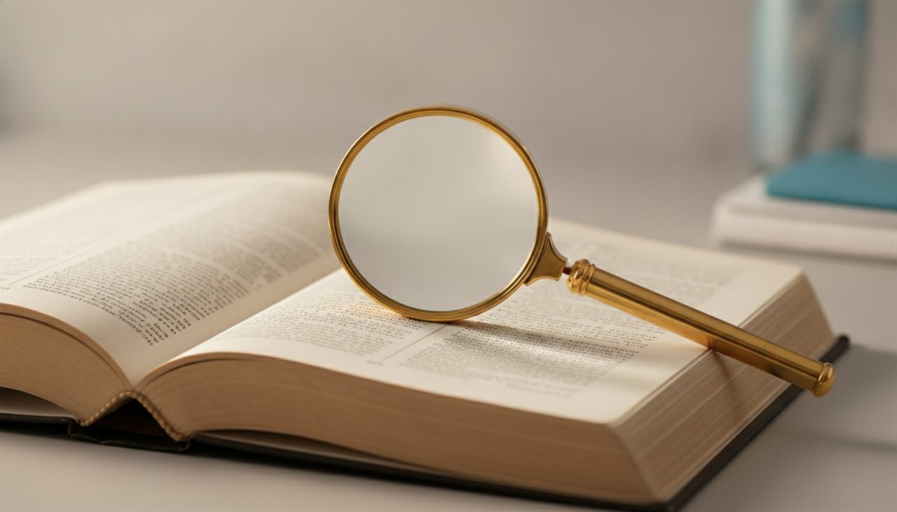 Dictionnaire ouvert et loupe, image illustrant le lexique du CRM